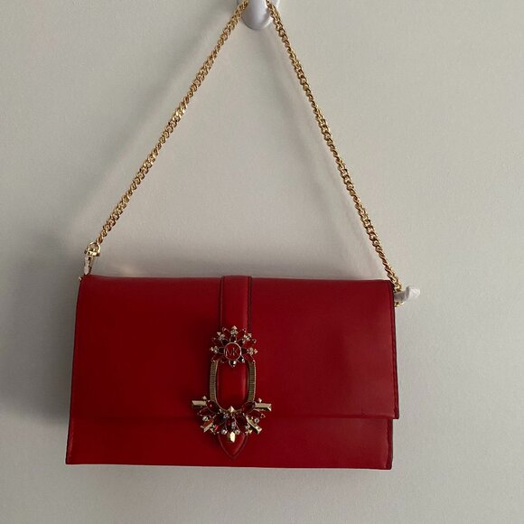 MICHAEL KORS Leather Clutch Crossbody - Bright Red - Picture 1 of 3